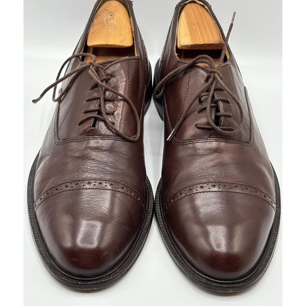 Alfani Men's Brown Cap Toe Oxford Dress Shoes Made in Italy Leather Lace Up
